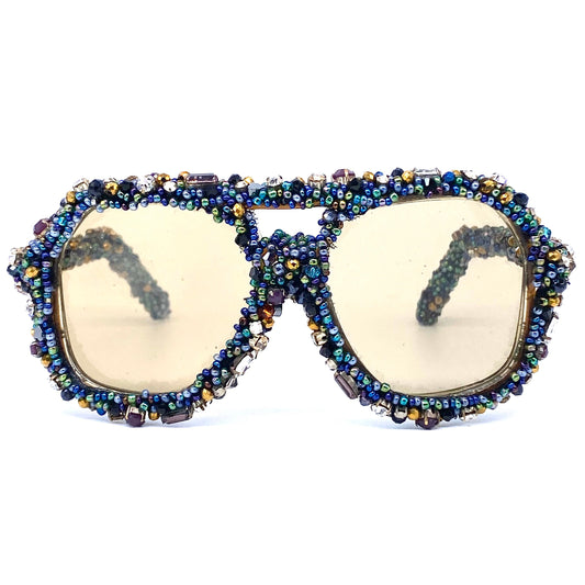 One of a kind sunglasses hand embroidered with beads and rhinestones, unique!
