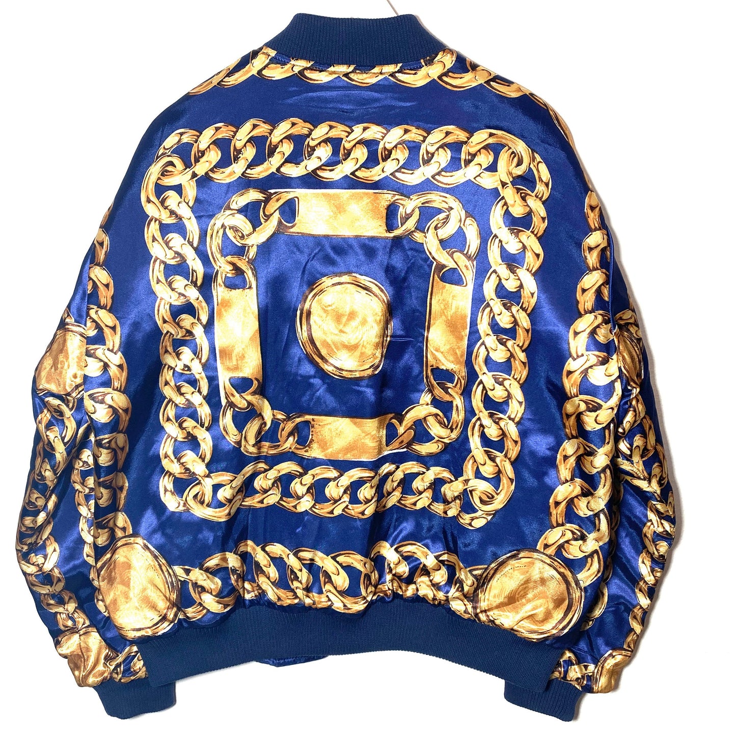 Baroque bomber jacket, gold chains on blue base print, as M/L mid seasons