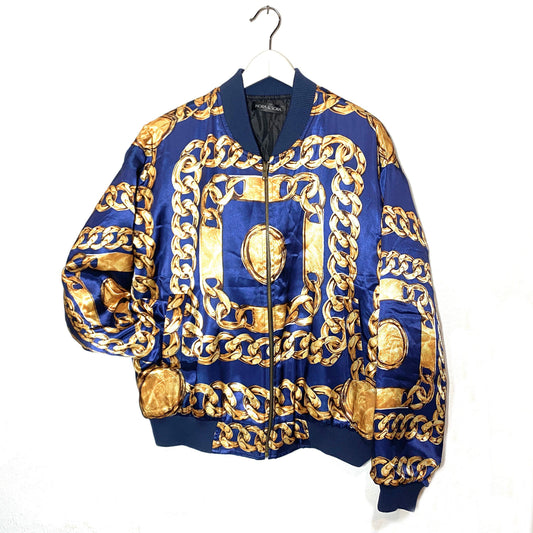 Baroque bomber jacket, gold chains on blue base print, as M/L mid seasons