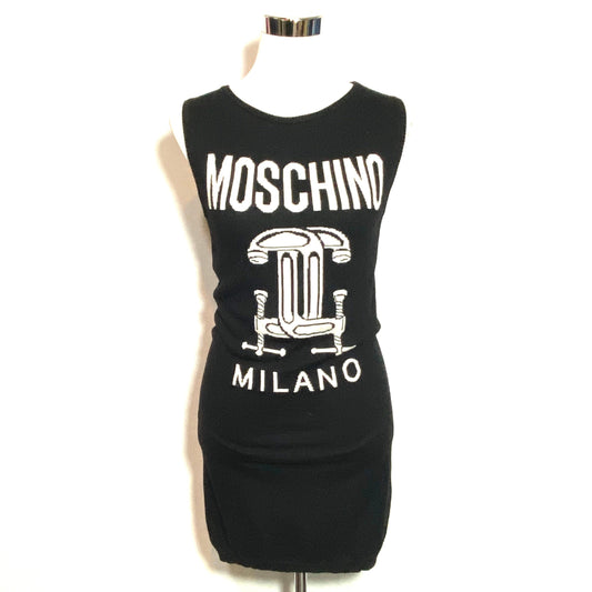 Moschino Milano black white pure new wool knitted dress, Jeremy Scott, mint condition