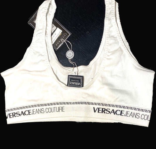 Versace Jeans Couture ribbed top-bra with signature bands, black/white
