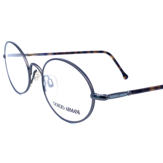 Giorgio Armani minimalist oval gunmetal frames with tortoise temples, NOS 80s Italy