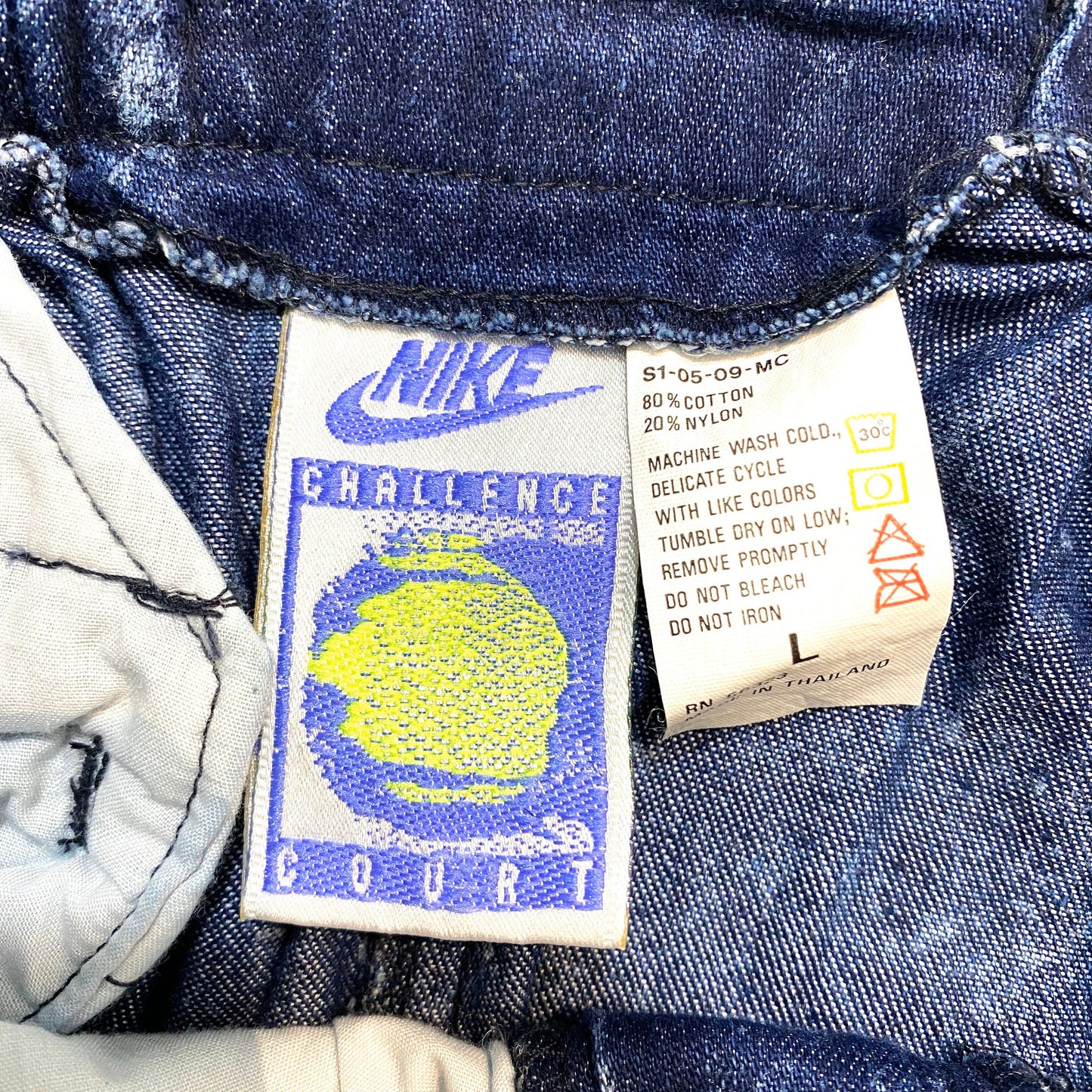 Nike Challenge Court Agassi ladies tennis acid wash denim skirt, 90s NOS w/tags sz L