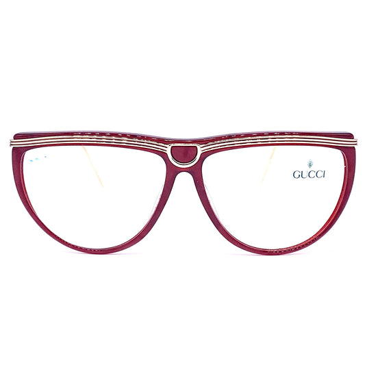 Gucci 2303 burgundy & carved gold ladies eyeglasses frames made in Italy, 1980s NoS