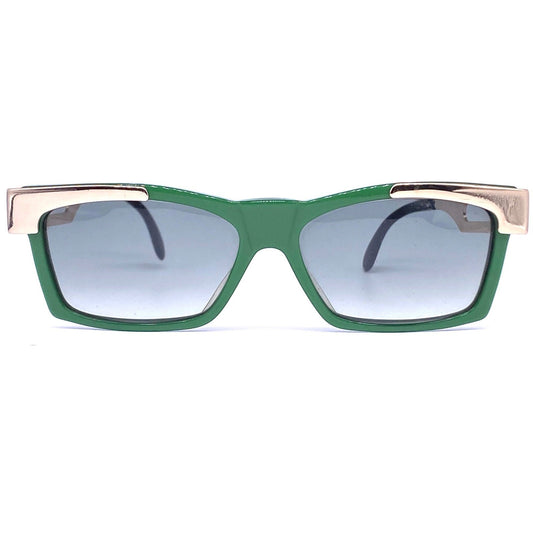 Fiorucci fancy vintage square green/gold sunglasses, Made in Italy 1980s NOS