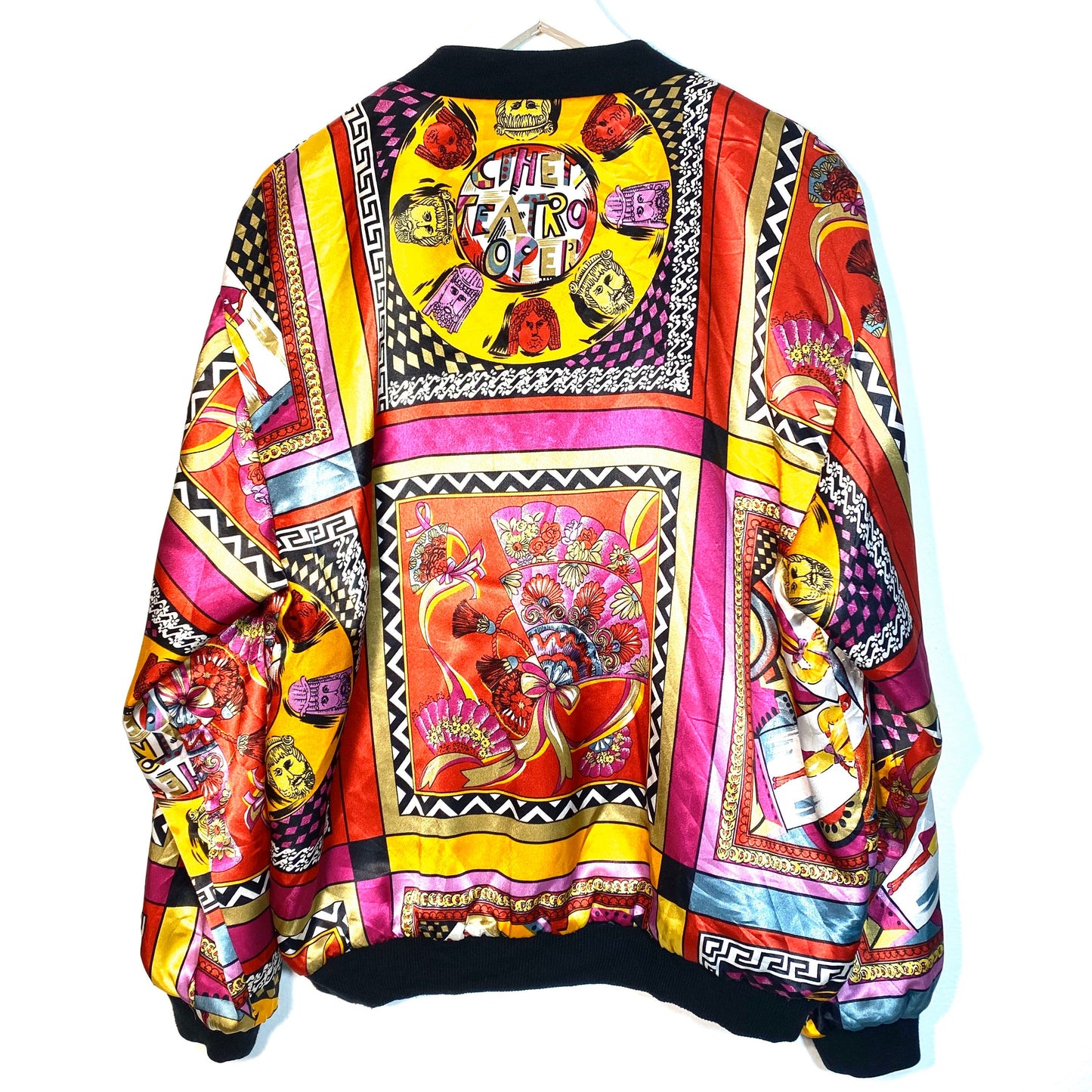 Versace vibe “teatro” greek masks colorful baroque bomber jacket in great condition,1990 ca
