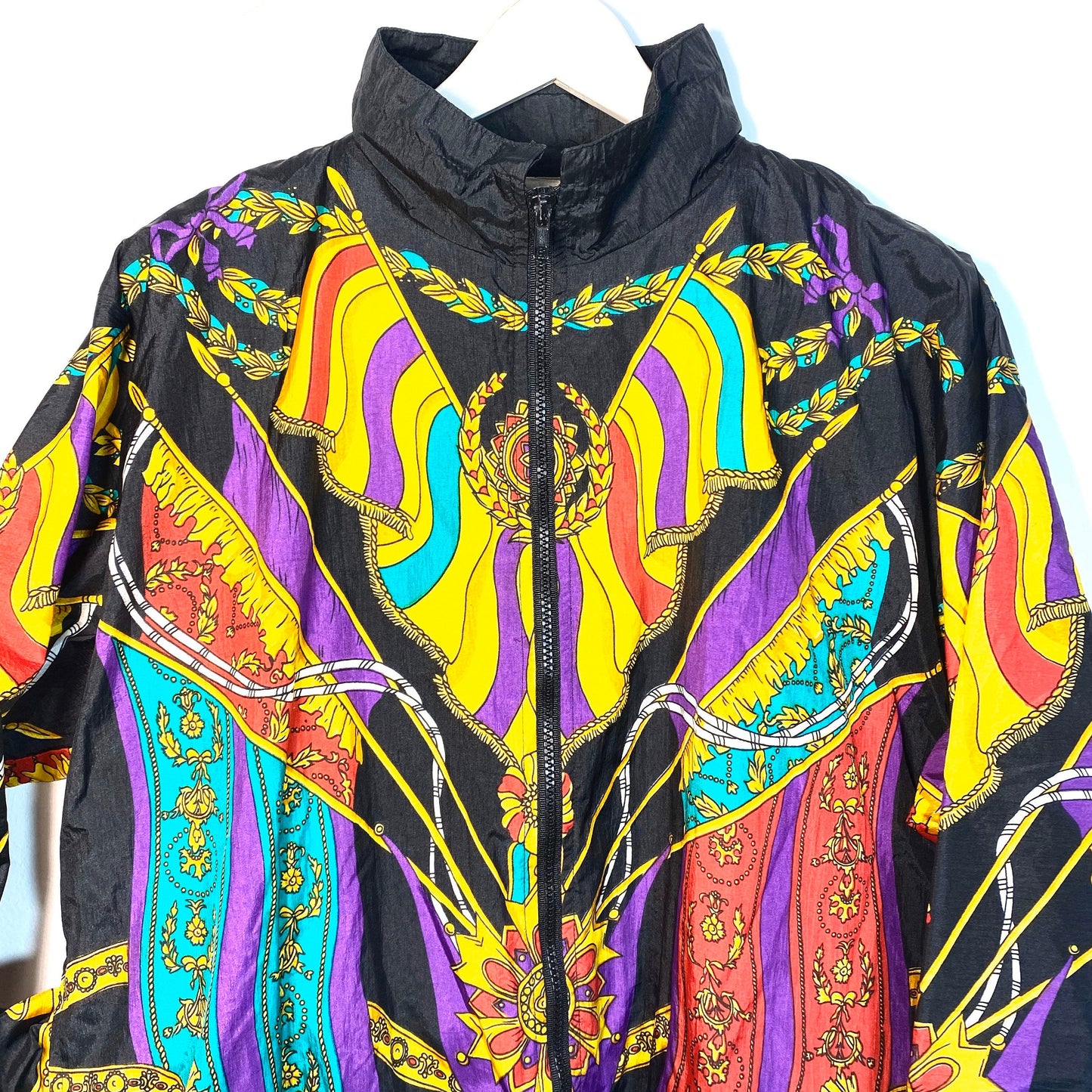 London Fog colorful baroque print windbreaker jacket, 90s in mint condition