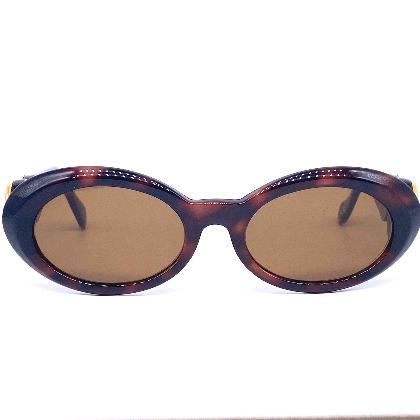 Gianni Versace 527 oval ladies tortoise sunglasses with double golden Medusa detail, 1990s