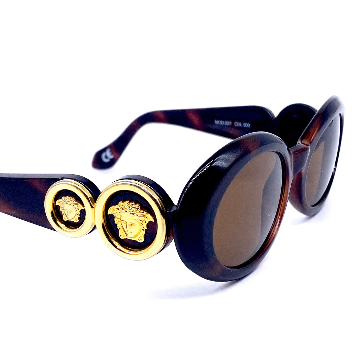 Gianni Versace 527 oval ladies tortoise sunglasses with double golden Medusa detail, 1990s