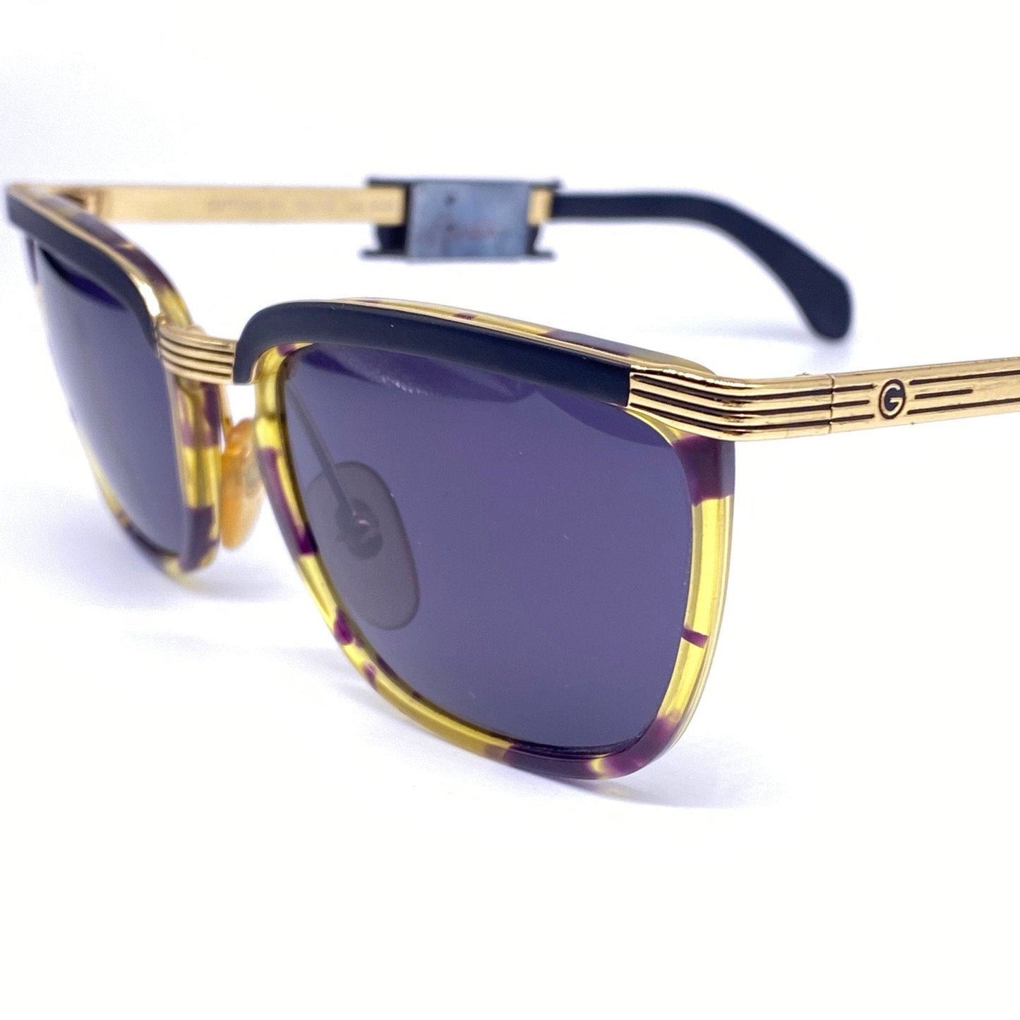 Galileo square tortoise gold sunglasses made in Italy, retro US wave styled shades, 1980s NOS