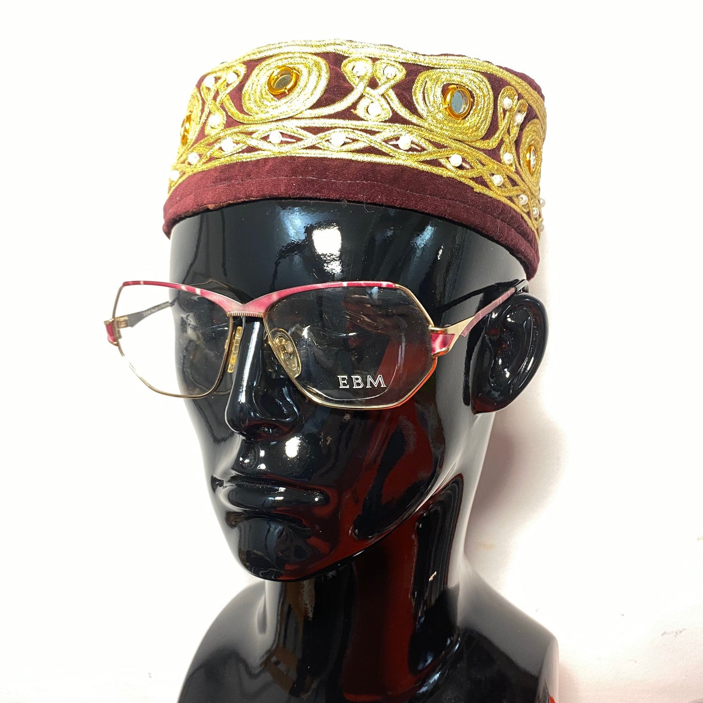 EBM oversized eyeglasses, modernist golden metal purple & pink arerographed frames. West Germani 90s NOS