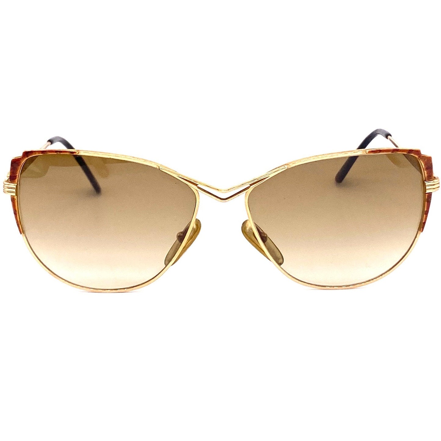 YSL Saint Laurent ladies oversized sunglasses, gold tortoise metal, 80s nos