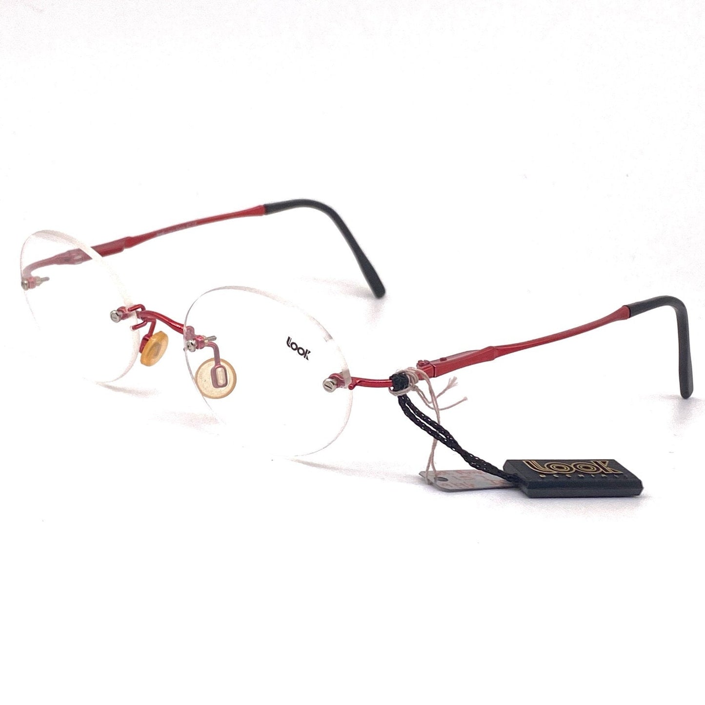 T look oval rimless red metal eyeglasses frames made in italy, 1980s nos