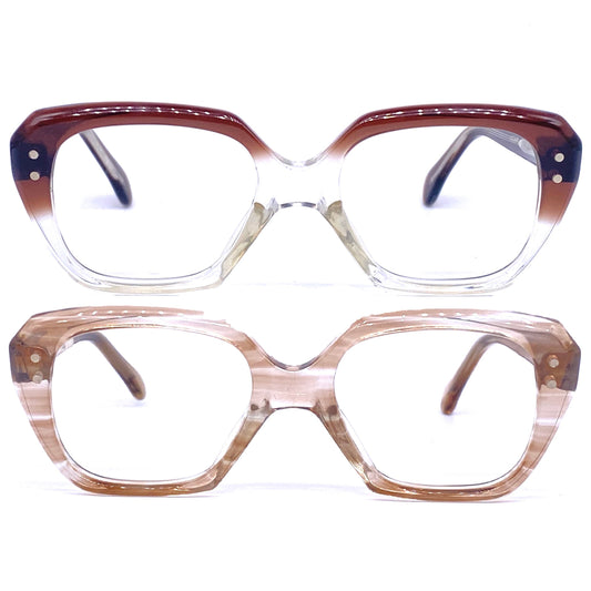 Röhm 1950s square kids eyeglasses frames, bicolore or Smokey clear, NOS in 2 sizes.