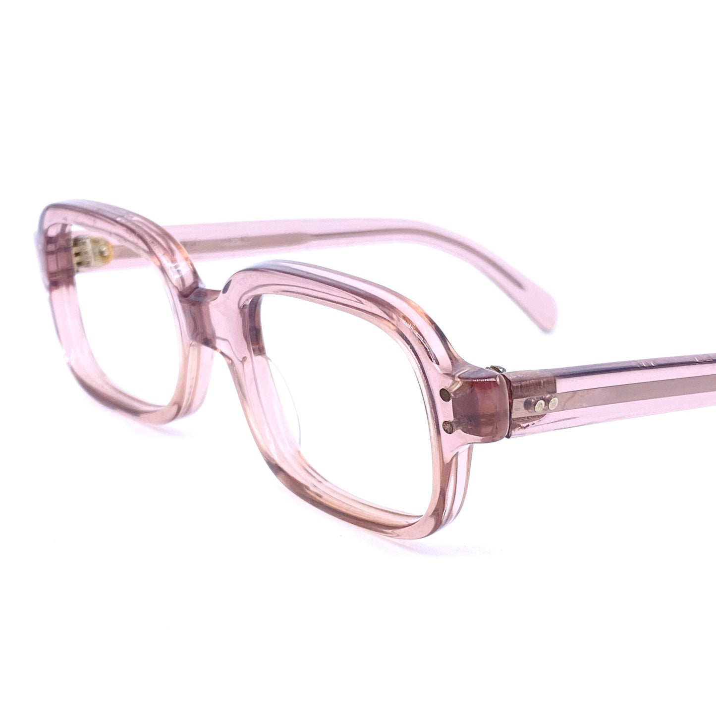 Röhm 1940s translucent pink square/rectangular kids glasses frames, NOS sz 44-18