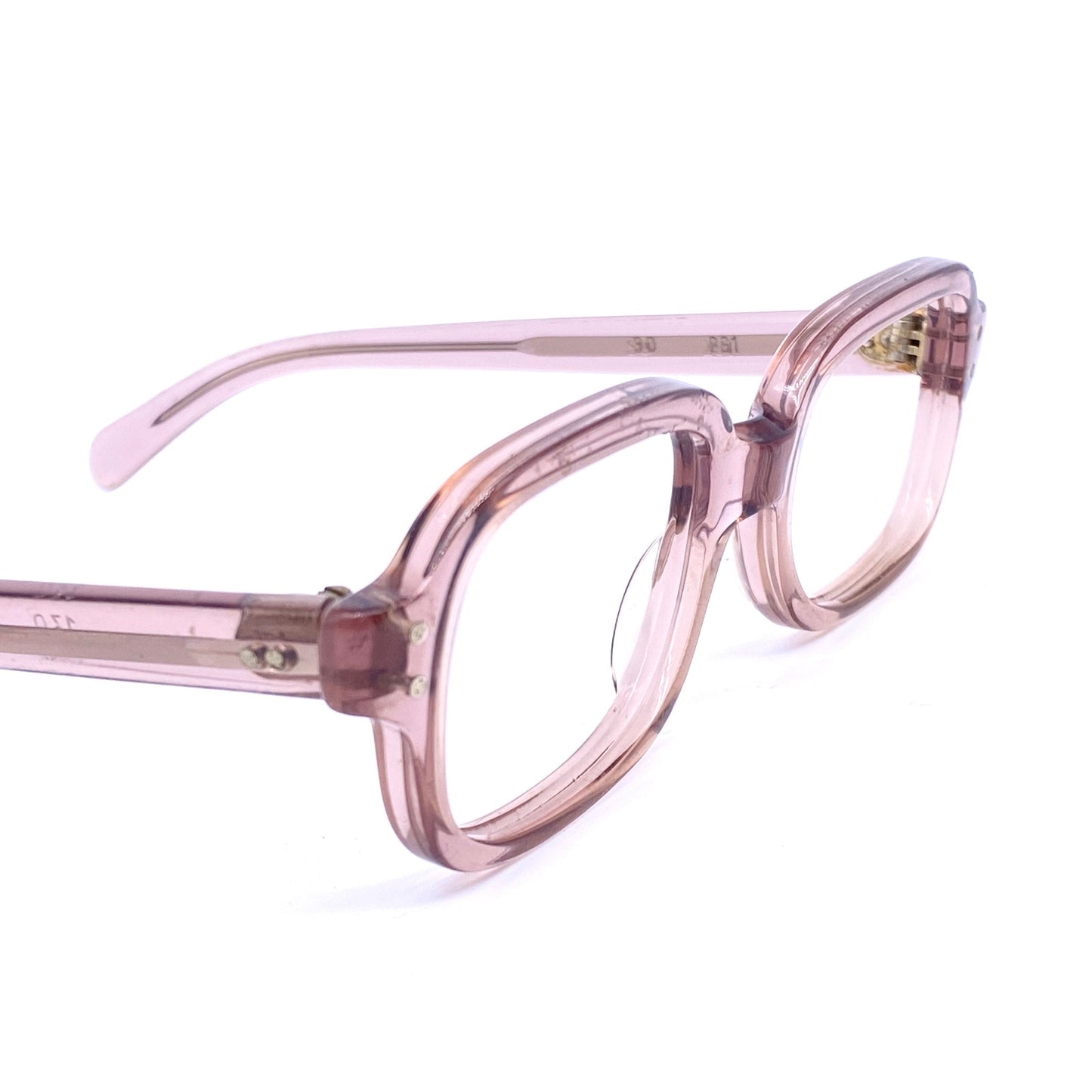 Röhm 1940s translucent pink square/rectangular kids glasses frames, NOS sz 44-18