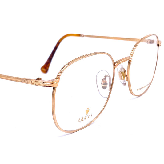 Gucci GG 1274 square gold plated metal frames made in Italy, 1980s NOs
