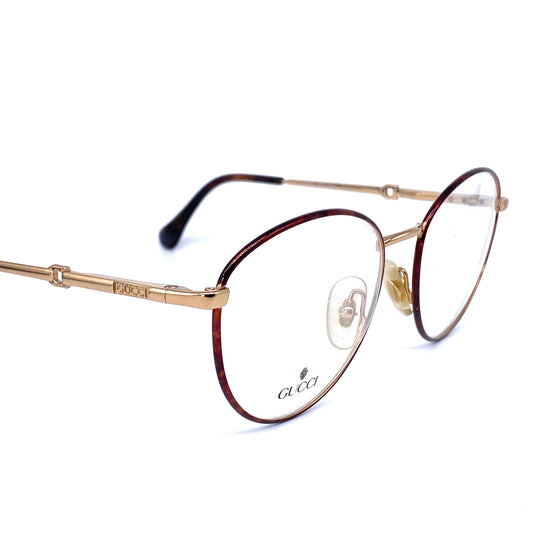 Gucci GG2296 golden metal frames with tortoise enameled rims, NOS 80s