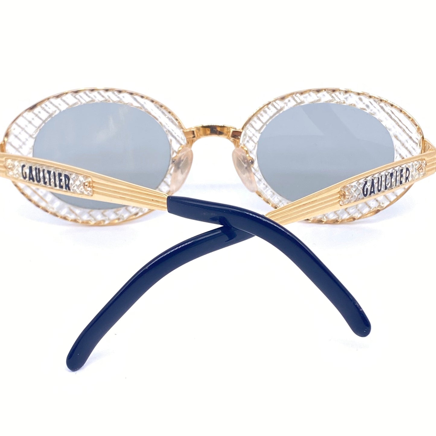 Jean Paul Gaultier 56 5201 oval gold plated titanium sunglasses with crystal effect cello rims NOS 1980s