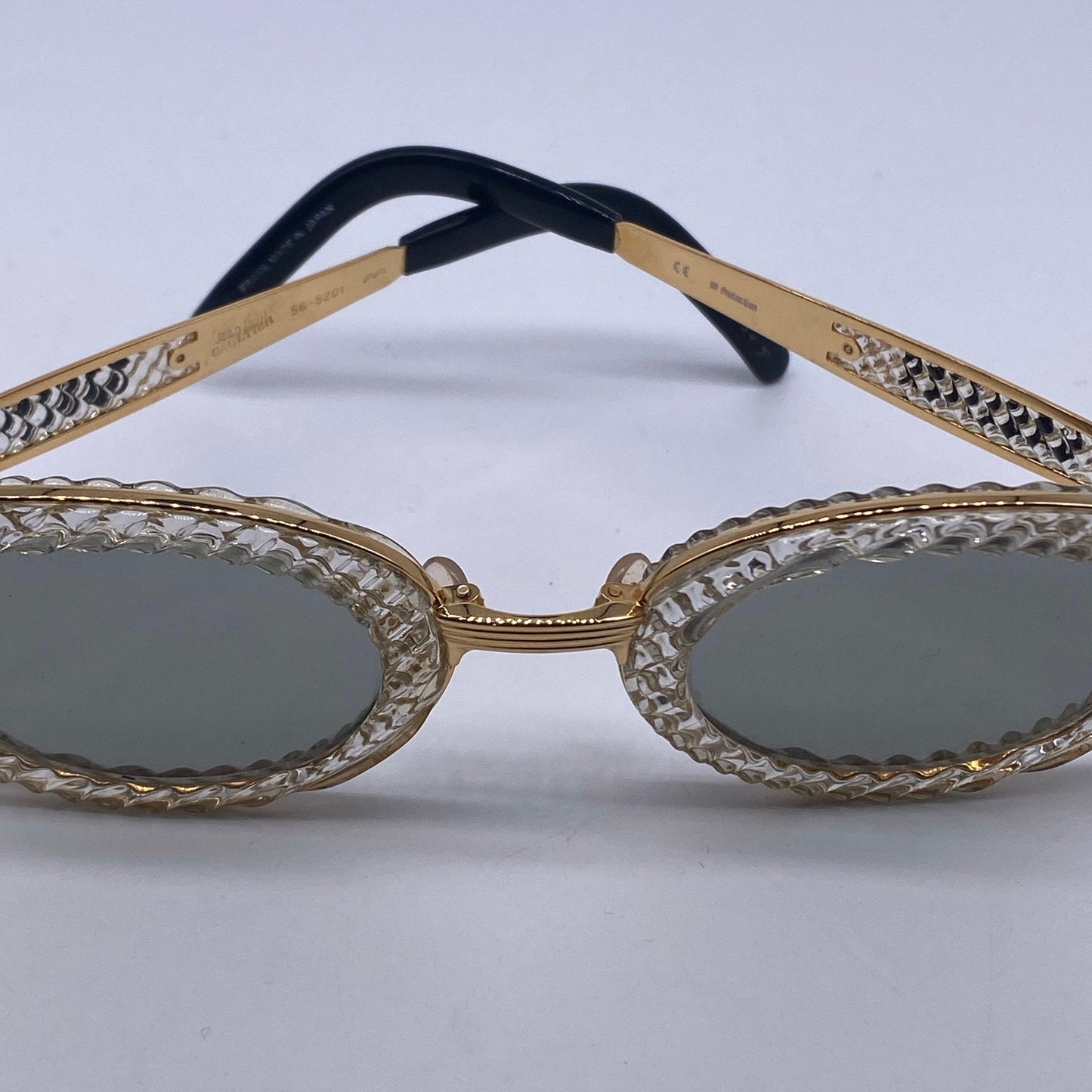 Jean Paul Gaultier 56 5201 oval gold plated titanium sunglasses with crystal effect cello rims NOS 1980s