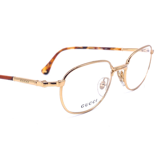 Gucci GG 1354 classy rectangular gold plated eyeglasses frames, 1980s NOS Italy