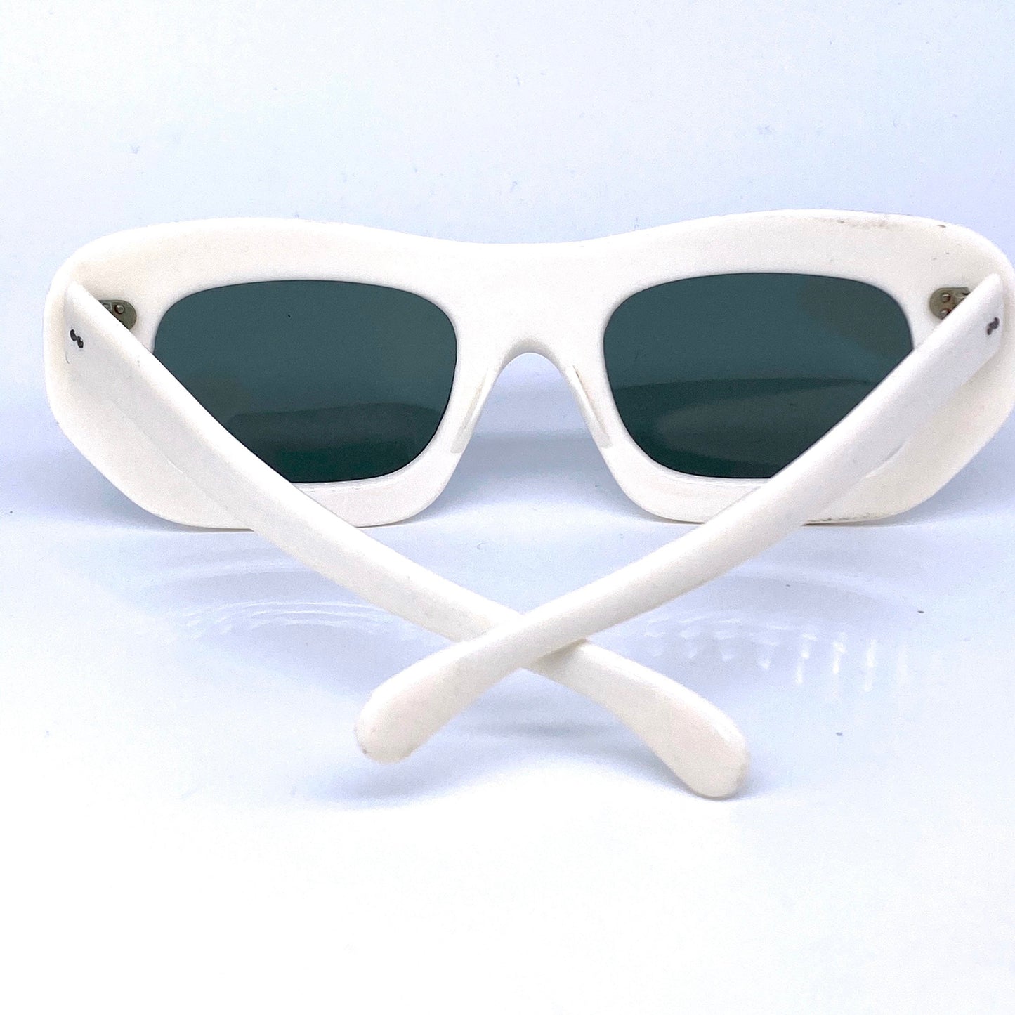 Rare 1960s half black half white sunglasses, oversized cateye with asymmetric print, NOS mint