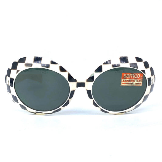 Samco rare oversized checkered sunglasses made in Italy, 1960s NOS