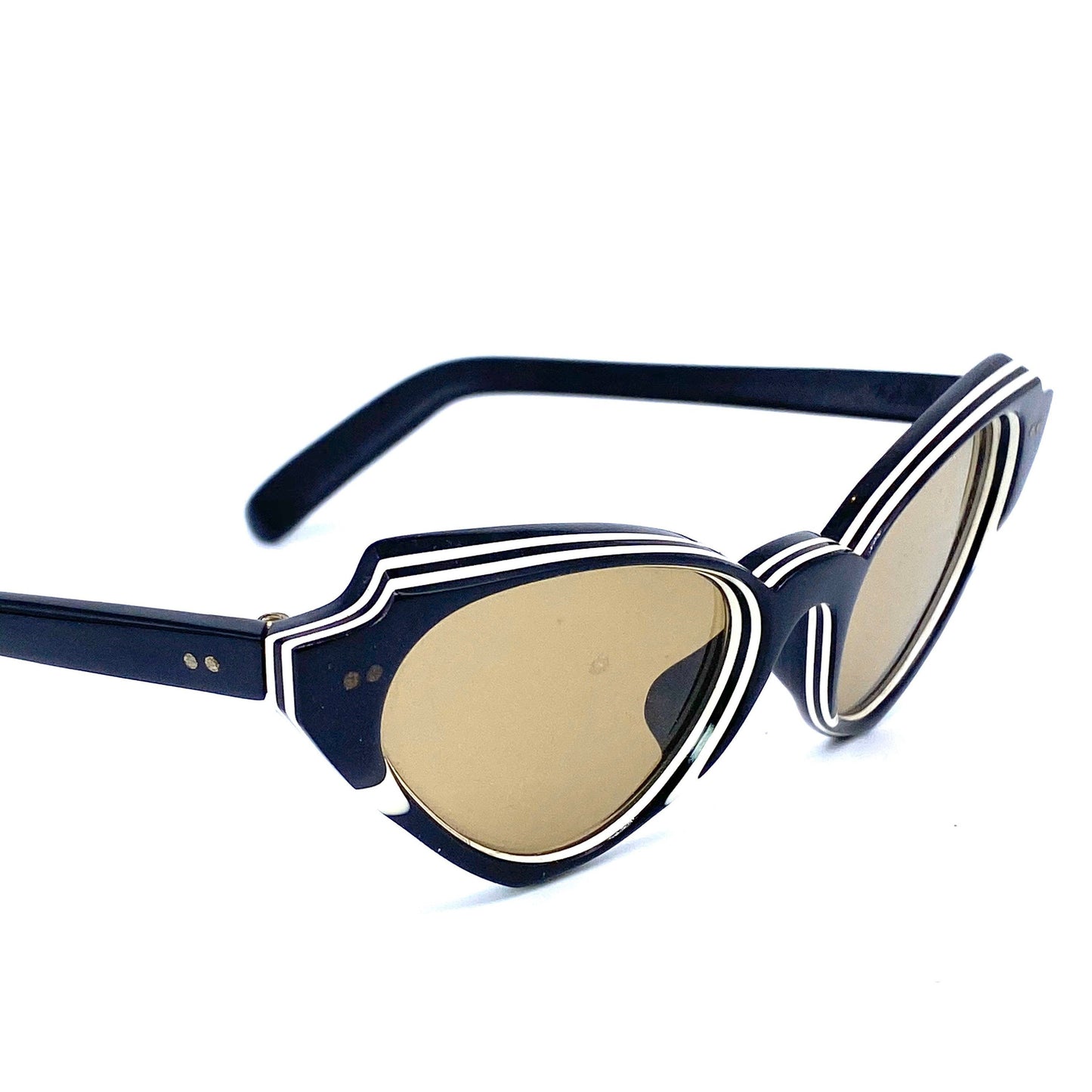 Tigieffe 1950s black white layered cateye sunglasses hand made Italy, rockabilly pin-up