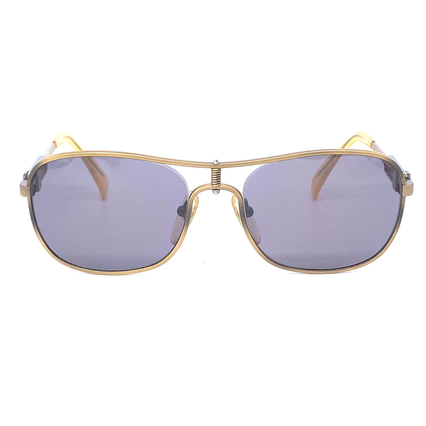 Jean Paul Gaultier 56 1171 square brass aviator with spring hinges, Japan NOS 80s