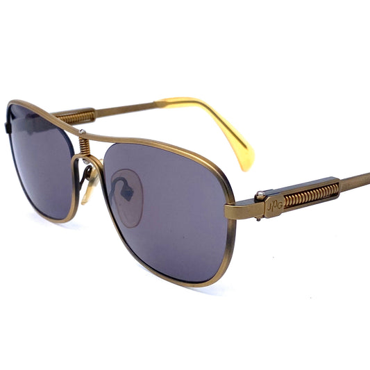 Jean Paul Gaultier 56 1171 square brass aviator with spring hinges, Japan NOS 80s