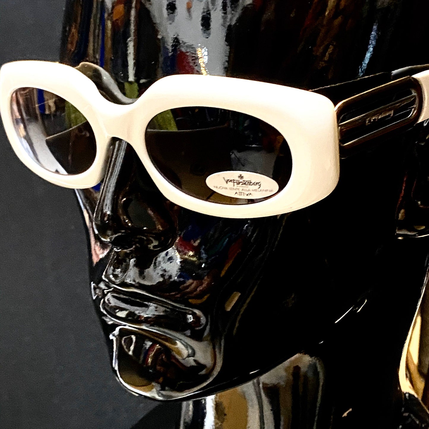 E. Von Furstenberg white square ladies sunglasses, 1980s NOS