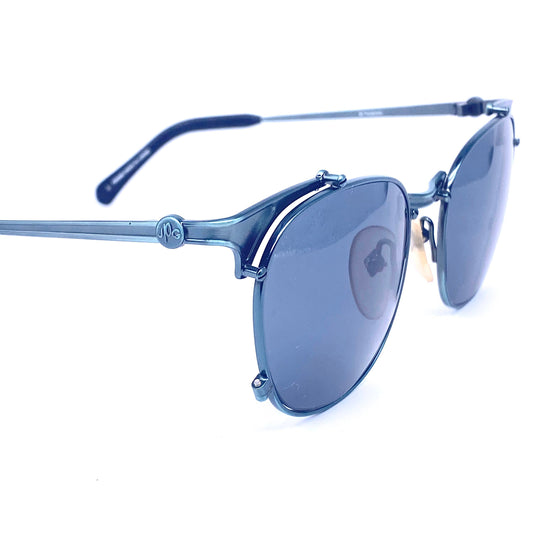 Jean Paul Gaultier 56 2175 square metallized blue steampunk sunglasses made in Japan, 1990s NOS