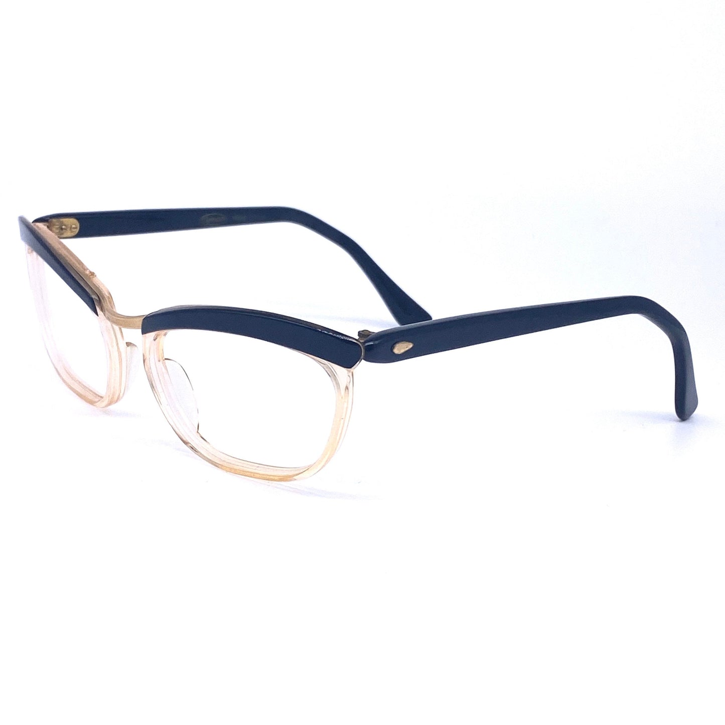 Amor bicolor clear black pin up cateye eyeglasses frames, 1950s NOS France