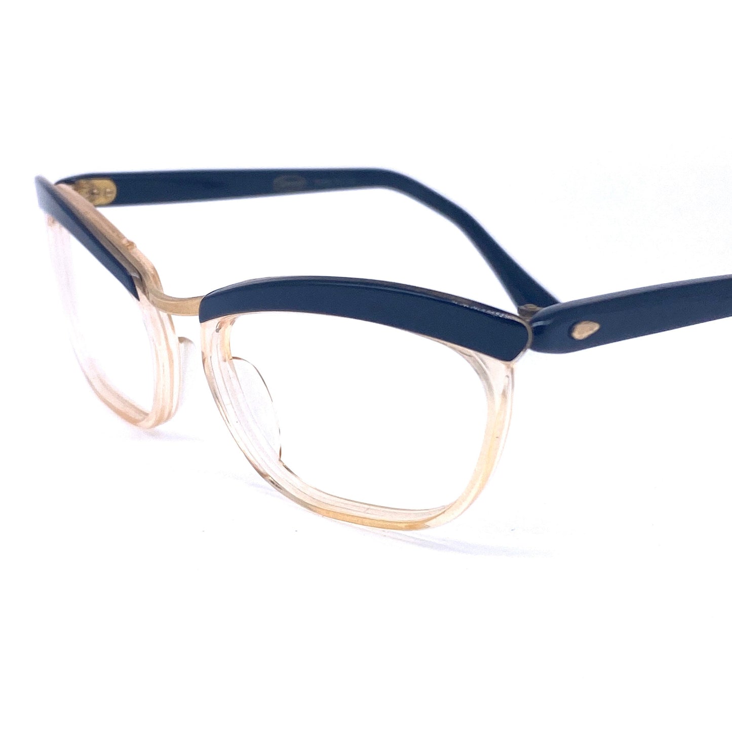 Amor bicolor clear black pin up cateye eyeglasses frames, 1950s NOS France