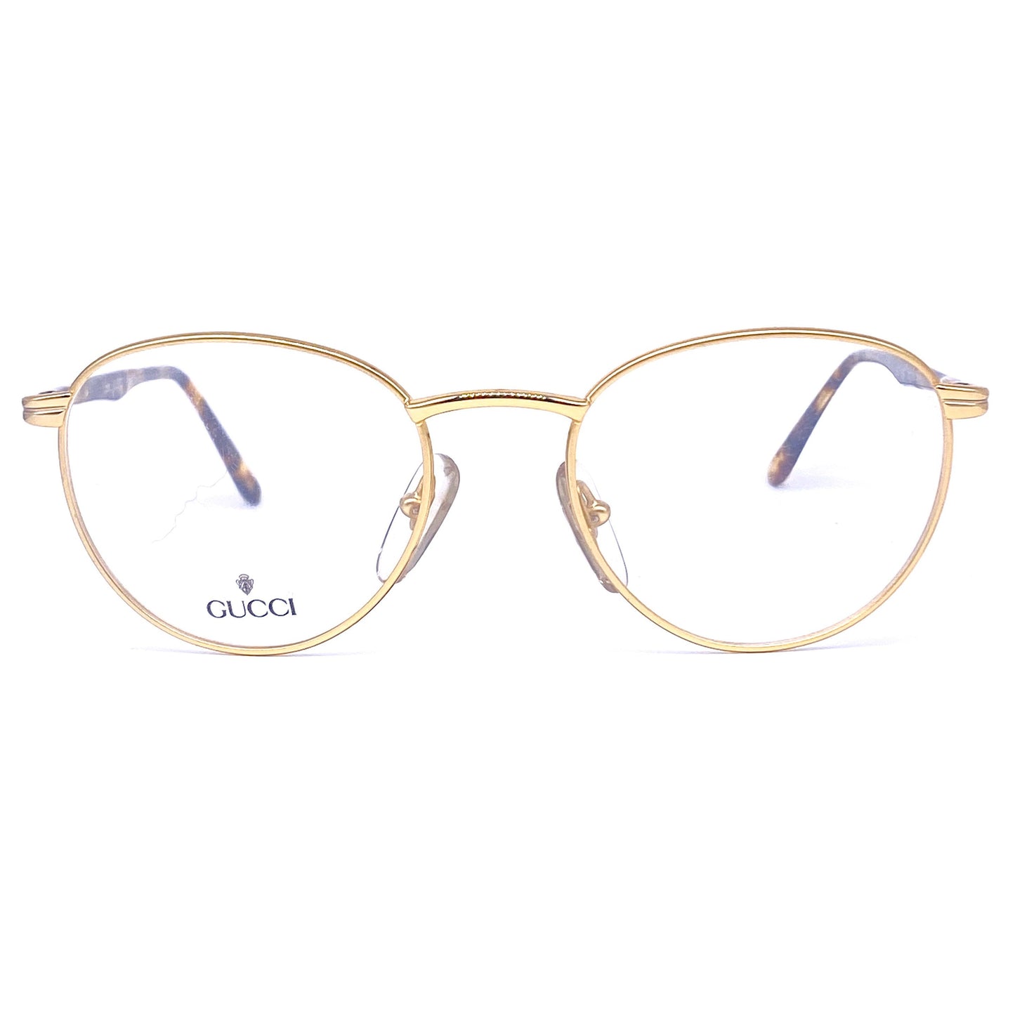 Gucci GG 1319 round gold plated metal frames made in Italy, 1980s NOs