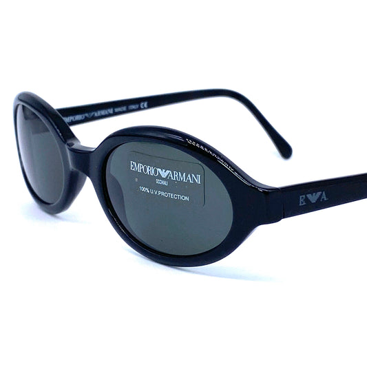 Emporio Armani oval cello sunglasses, minimalist style, available black or grey/clear