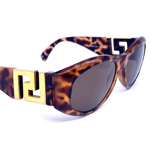 Gianni Versace T24 iconic tortoise gold Greek temples sunglasses made in Italy, 1990s NOS