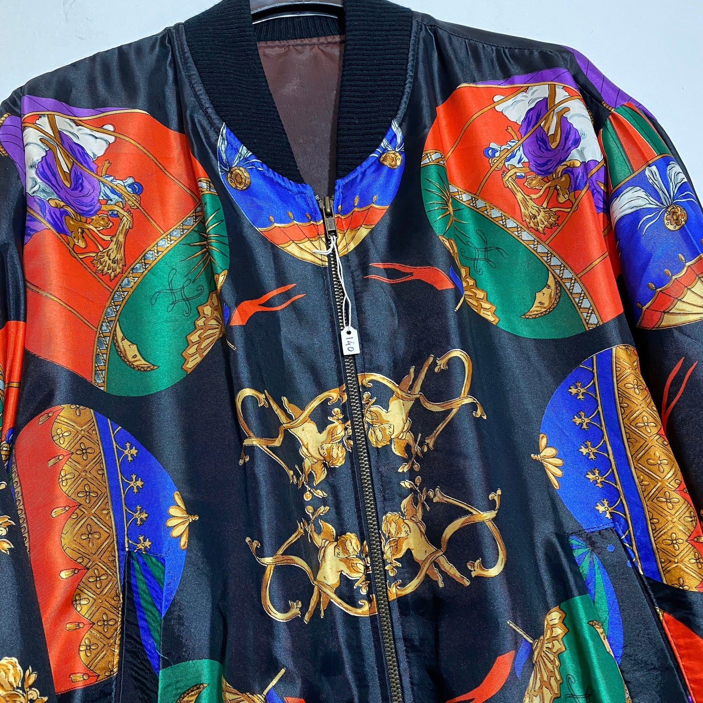 Lovely Hermes style baroque angels sun & moon satin bomber jacket.