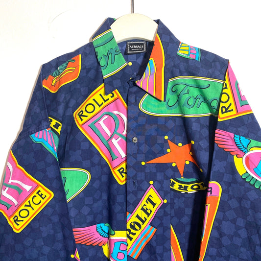 Versace Jeans Couture 90s car brands colorful shirt, collectors item, 90s mint condition.