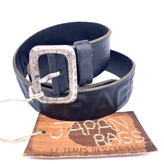 Japan Rags BNWT black leather belt with antiqued silver buckle, size 95