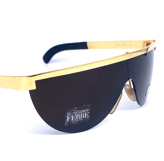 Gianfranco Ferrè GFF 27/S golden metal wrap/shield sunglasses, NOS 1990s made in Italy.