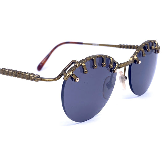 Jean Paul Gaultier 56 5103 half rimmed brass steampunk sunglasses, made in Japan NOS 1990s