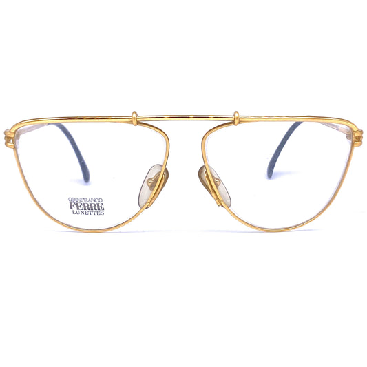 Gianfranco Ferré GFF 53 modernist golden metal aviator eyeglasses frames, 1990s NOS Italy