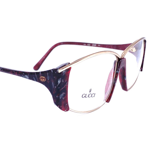 Gucci 2308 speckled burgundy gold oversized ladies eyeglasses frames made in Italy, 1980s NoS