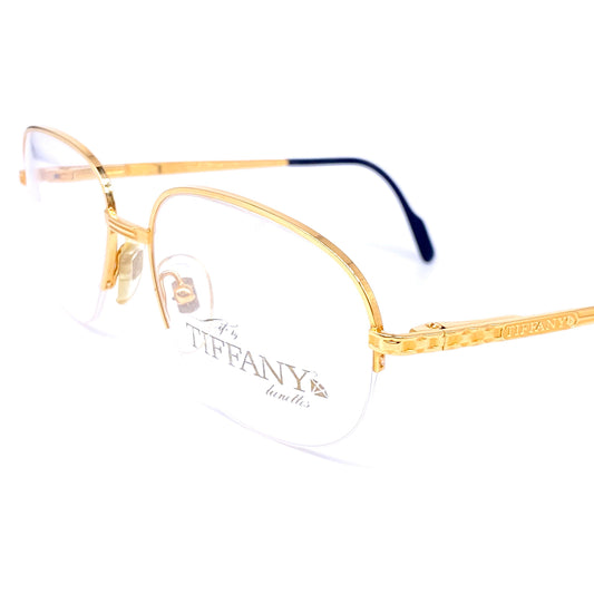 Tiffany T371 square half rimmed gold plated frames made in Italy, 1980s NOS