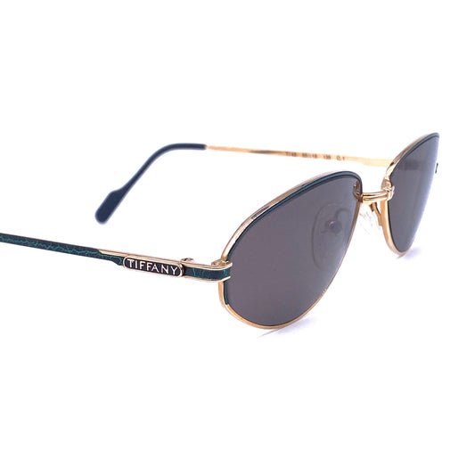 Tiffany T43 oval 23k gold/green enamel sunglasses made in Italy, 1980s NOS