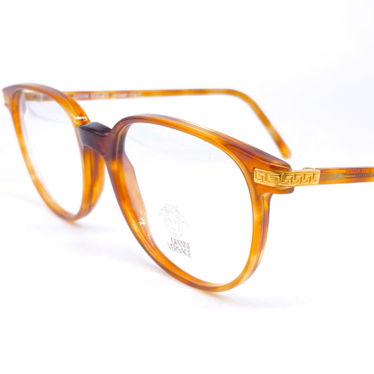 Gianni Versace G27 square tortoise eyeglasses with golden Greek hinges, NOS 90s