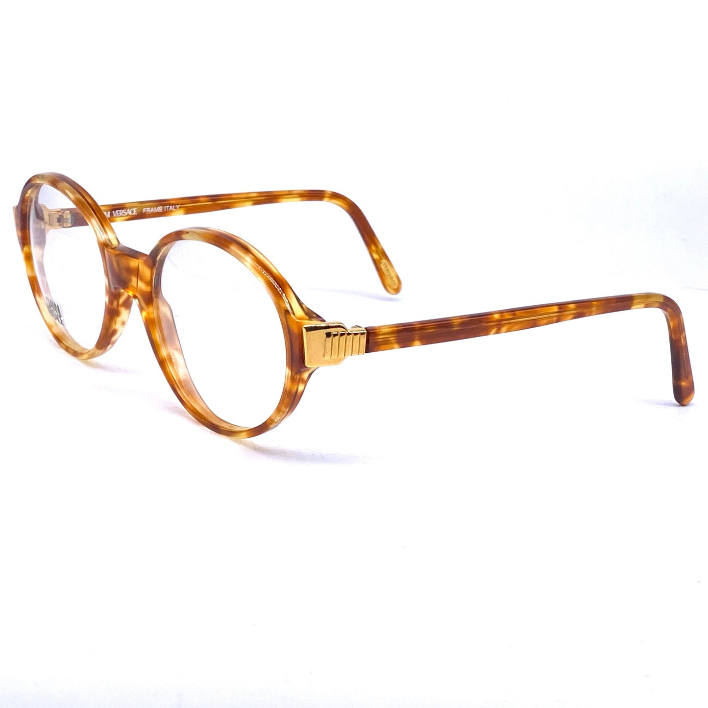 Gianni Versace V52 round tortoise frames with golden metal hinges, NOS 90s