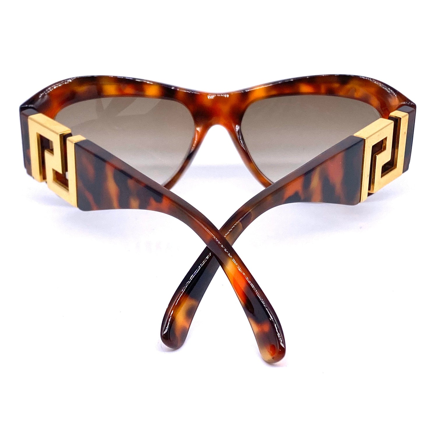 Gianni Versace T-75 square tortoise gold Greek sunglasses made in Italy, 1990s NOS