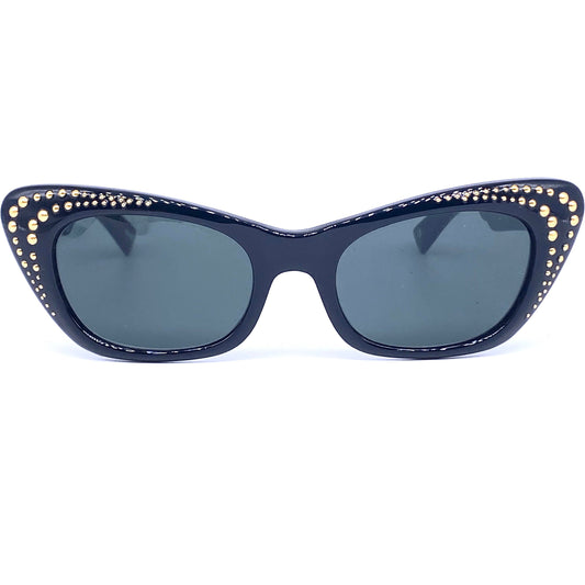 Gianni Versace E-14 black cateye sunglasses with golden studs, NOS 90s Italy